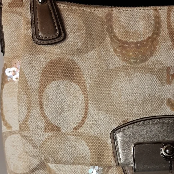 SALE! Coach Kristin Hobo Signature Beige & Silver Sequined Shoulder Bag - Picture 2 of 16